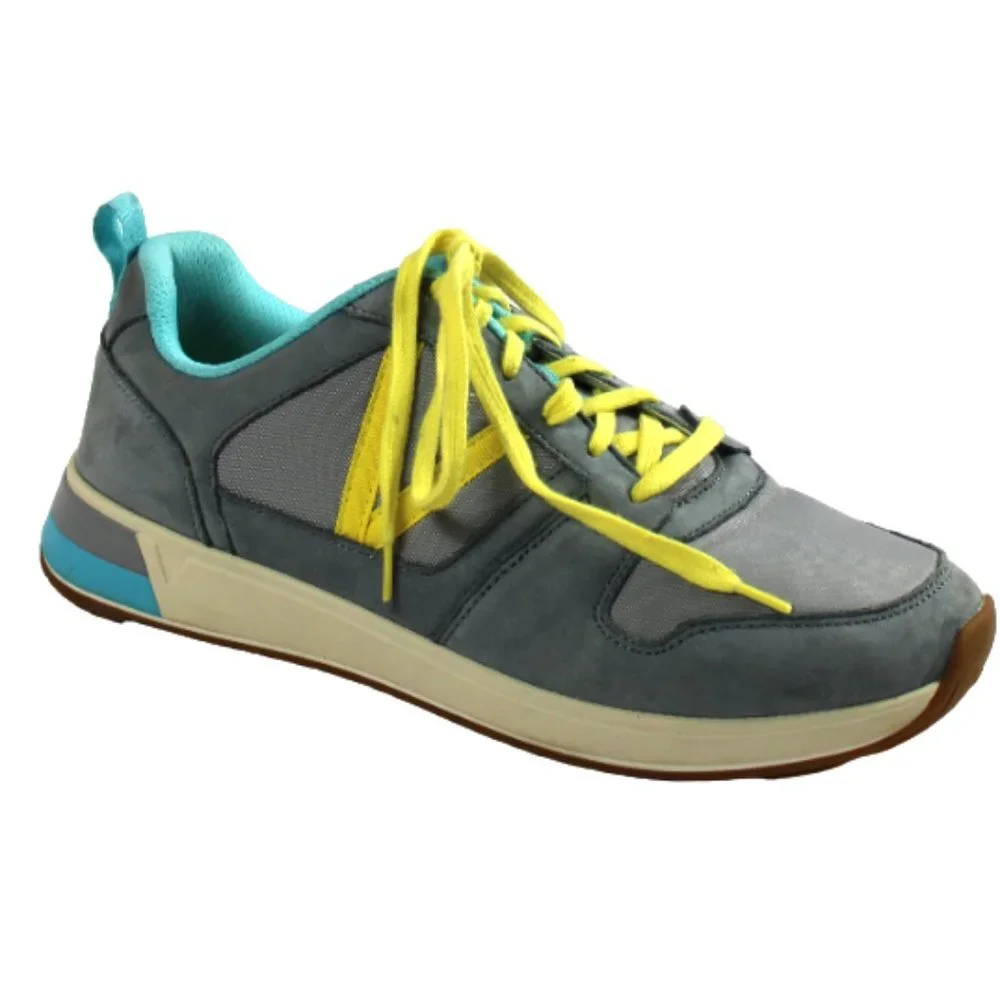 Vionic Curran Rechelle Leather Nylon Gray Blue Yellow Lace-up Sneaker, S…